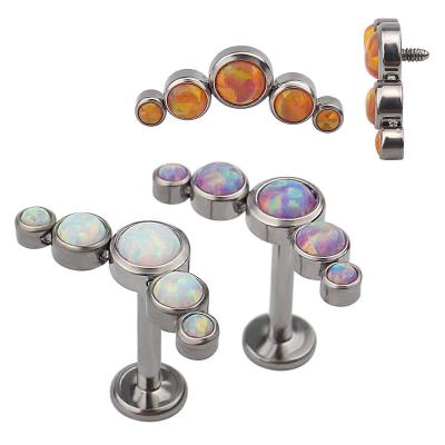 China FASHIONABLE Accept Custom ASTM F136 Internally Threaded Titanium Opal Stone Earring Stud Lip Stud Piercings Jewelry for sale