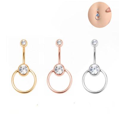 China F136 G23 FASHION Women Sexy Romantic Double Titanium Frame Setting Sensitive Opal Zircon Piercing Navel Ring Belly Button Jewelry for sale