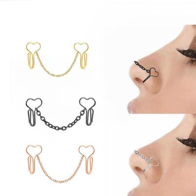 China FASHIONABLE 1PCS Fake Circle Nose Cuff Chain Stainless Steel Heart Fake Nose Ring Ring Chain Piercing Jewelry for sale