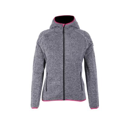 China Jackets Womens Full Zipper Bonded Jacquard Fleece Long Sleeves Jackets With Hoodie for sale