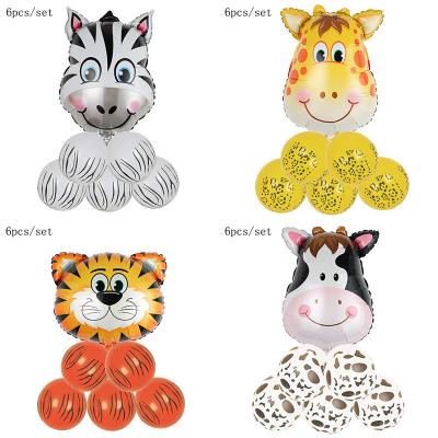 China Luxury Lion Tiger Lion Forest Animal Latex Birthday Animal Head Party Set Birthday Decoration Foil Balloons for sale