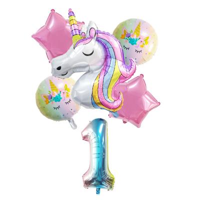 China Luxury Rainbow Unicorn Balloons Unicorn Gradient Digital Foil Balloons Kids Birthday Party Decoration Set for sale