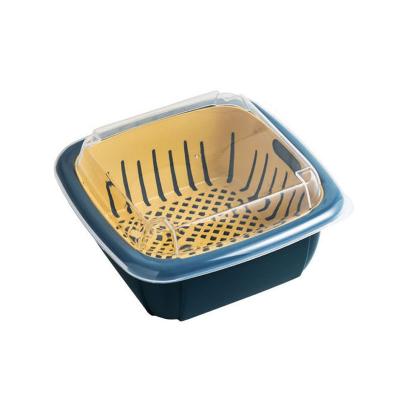 China Sustainable Household Vegetable Washing Storage Box Plastic Double-Layer Basket Drain Basket for sale