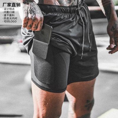 China Anti-Wrinkle Men 2 in 1 Double Layer Sports Fitness Shorts Mens Gym Sport Shorts Jogging Pocket Bike Side Shorts for sale