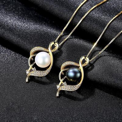 China TRENDY 925 Sterling Silver Black Freshwater Pearl Necklace Gold Color Plated Zircon Necklaces Chain Jewelry For Women for sale