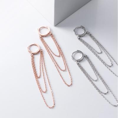 China TRENDY 925 Sterling Silver Statement Long Tassel Hoop Earrings Rings Rose Gold Color Plated Ear Chain Jewelry For Women for sale