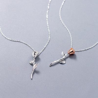 China FASHIONABLE 925 Sterling Silver Fancy Rose Flower Statement Party Pendant Jewelry Collares Necklaces For Women for sale