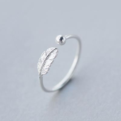 China FASHIONABLE 925 Sterling Silver Unique Feather Shape Adjustable Finger Open Tail Rings Jewelry for Women Girls for sale