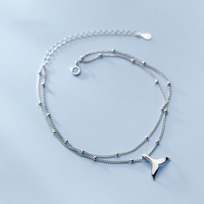 China FASHIONABLE 925 Sterling Silver Whale Tail Shape Double Layer Chain Anklets Bracelet Foot Jewelry For Women for sale