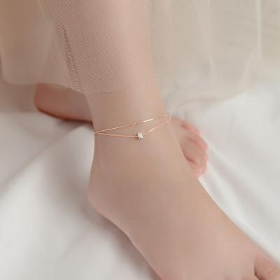 China FASHIONABLE Rose Gold Color Plated Double Layer Chain Anklet Foot Jewelry 925 Sterling Silver Cubic Zirconia Anklets Bracelets For Women for sale