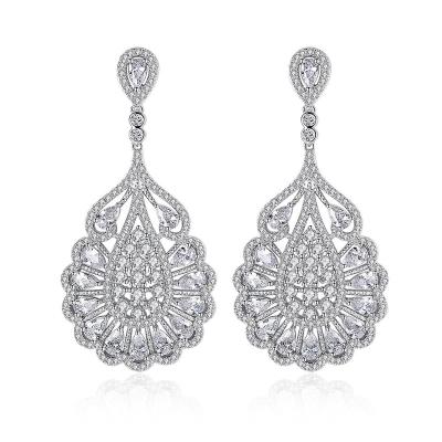 China Trendy Fashion Luxury Big Bridal Zircon Wedding Earring Water Drop Pendant Dangle Drop Earrings Hanging Jewelry For Women for sale