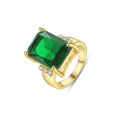 China Fashion TRENDY Green Cubic Zircon Ring 18K Gold Plated Square Shape CZ Stone Knuckle Rings Jewelry For Women for sale