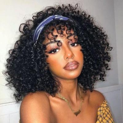 China Jerry Curl Human Hair Short Bob Cut Wig With Bangs, Short Pixie Curls Human Hair Bob Wig For Black Women for sale