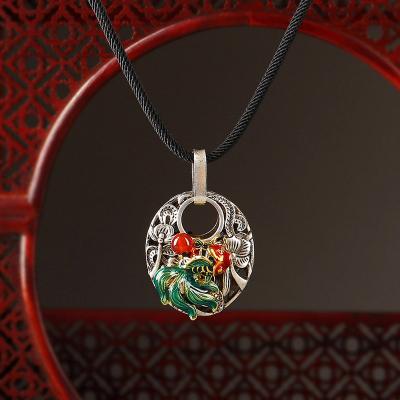 China Antique Female Cloisonne Chain Tide Clavicle Accessories Hanfu FISH Net Red Necklace Pendant Retro Ornaments 2021 New for sale