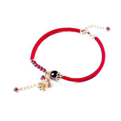 China High quality antique sterling female of retro red rope forest silver bell soft anklet woven anklet chain for sale