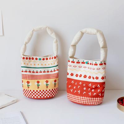 China Wholesale High Quality Summer Handheld Women's All-match Canvas Bucket Bag For Student Underarm Lunch Box Cloth Mini Small Bag for sale