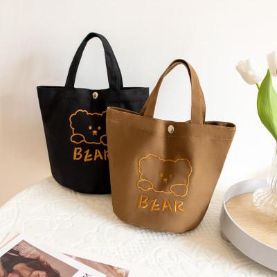 China New Fashion High Quality Canvas Handbag Handbag Embroidery Handy Embroidered Bucket Bag Student Lovely Korean Female Bowl With Rice Bag for sale