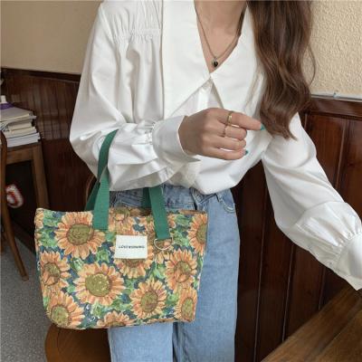 China High Quality Hot Sale Style Retro Eco-Friendly Custom Design Simple Summer Tote Shoulder Bag Handbag Casual Sunflower Canvas Bag from Reusablesun for sale