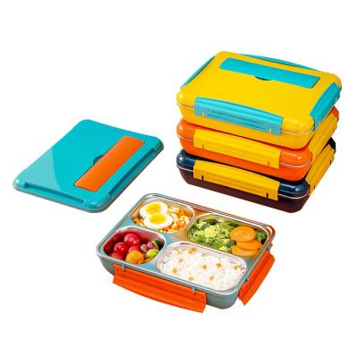 China 100% Latest 304 Stainless Steel 4 Compartment Kids Bento Box Food Storage Container Tiffin Bento Lunch Food Grade Kids for sale