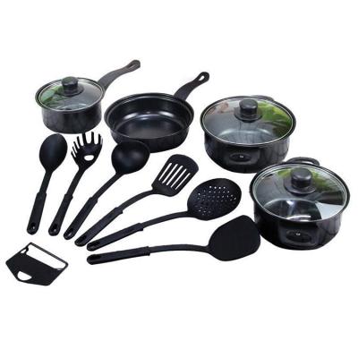 China Sustainable Cookware Kitchen Accessories13 Patches Frying Pan With Lids Cookware Non Stick Iron Pots Set for sale