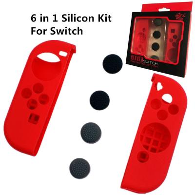 China 6 in 1 Soft Silicon Rubber Skin Cover Case with 4pcs Extended Length Thumb Cover Cap Kit for Switch Joy-Con Controller for sale