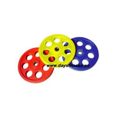 China Durable Power Training Fitness Bumper 7 Holes Color Rubber Coated Weight Plate for sale