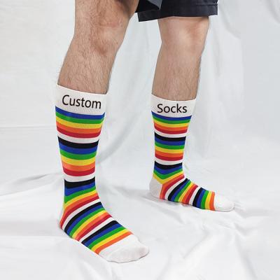 China OEM QUICK DRY QUICK DRY Custom Loose Colorful Stockings Plus Size High Waist Personality Fashionable Autumn Winter Men's Wholesale Rainbow Striped Socks for sale