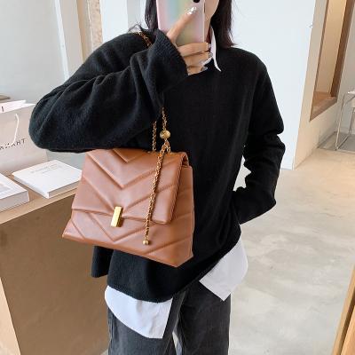 China Designer PU Leather Crossbody Bags fashion vintage chain for women 2021 winter women's trend handbags branded tender cross body bag for sale