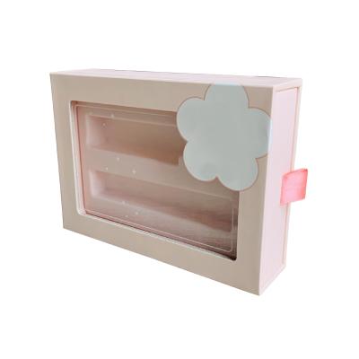 China Biodegradable Luxury Lipstick Box Pink Packaging Gift Set Cardboard Box With Clear PVC Window for sale