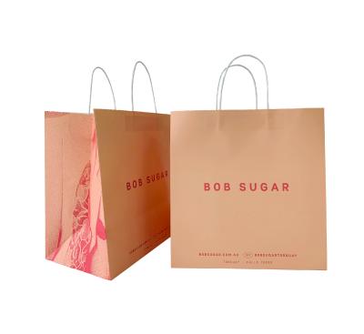 China Recycled Materials Printing Shopping Paper Bags Custom Cocktail Packaging Pink Kraft Paper Bag With Your Own Logo for sale