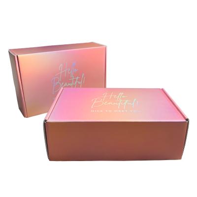 China Recycled Materials Custom Printed Holographic Pink Holographic Corrugated Box Mailing Mailer Box for sale