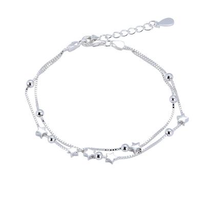 China Starlight 925 Women Bracelet Cute Elegant Glittering Silver Double Chain Jewelry for sale