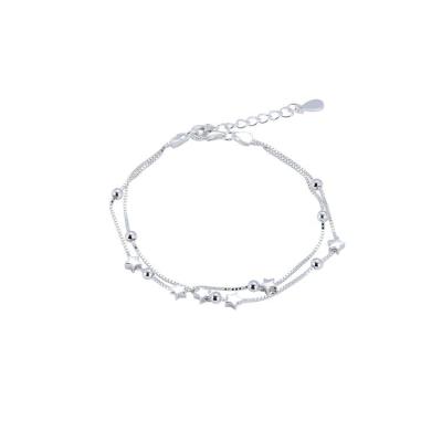 China Factory Outlet Fashion 925 Sterling Silver Double Chain Women Ball Bead Star Bracelet for sale