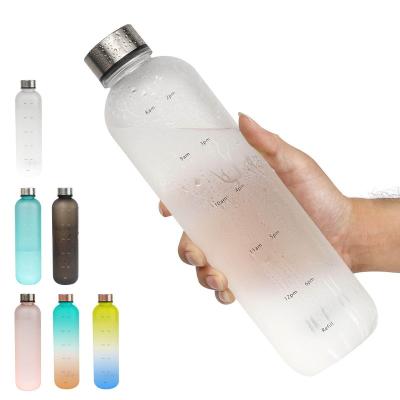 China Cute Plastic Water Bottle Stocked 32 Ounce Portable BPA Free Custom Logo With Time Motivational Marker Food Grade for sale