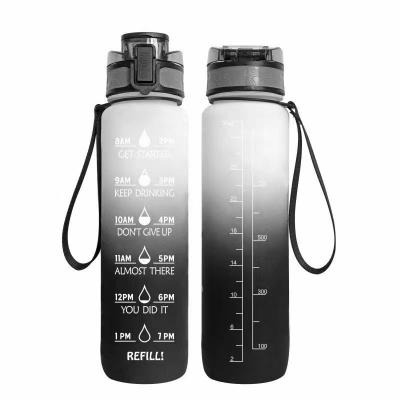 China Plastic Water Bottles Stocked 1L32oz With Timemark Waterbottle BPA Free Sports Hot Motivation Water Bottle for sale