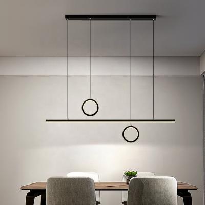 China Modern Minimalist Modern Strip Pendant Long Black Chandelier Word Hotel Restaurant Lamp for sale