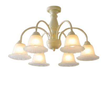 China Retro Bedroom Chandelier Living Room Indoor Country Style Lighting Bellflower Flower Shade French American Design Beige Shade Pendant Lamp for sale