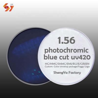 China shmc 1.56 photochromic cut uv420 single vision hmc 1.61 photochromic blue 1.67 1.74 spec optical lens manufacturers nits gray lens for sale