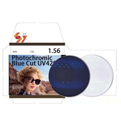 China Good Quality Single Vision 1.56 hmc UV420 Glasses Photochromic Blue Cut Optical Glass Photochromic Glasses Super Hydrophobic China Manufacturer for sale