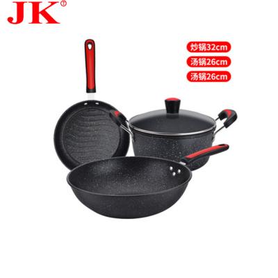 China Stocked 2021 best prestige non-stick cookware set stone pot three piece household three piece set for sale