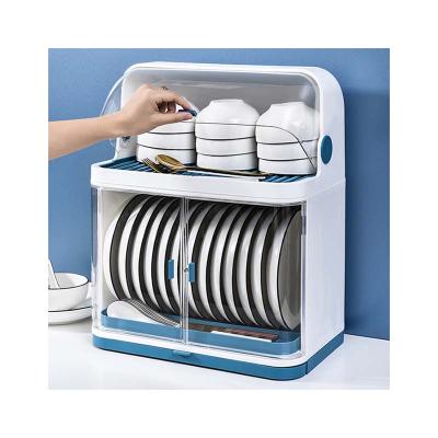 China Amazon Dish Storage Box Double-Layer Sustainable Hot Dish Rack With Lid Dish Draining Rack Cupboard Plastic Kitchen for sale