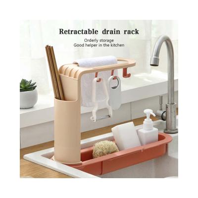 China 2021 Viable Hot Sale Amazon Kitchen Furniture Household Adjustable Kitchen Storage Sink Drain Basket Storage Rack for sale