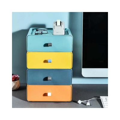 China 2021 Minimalist New Product Colorful Logo Small Stackable Plastic Drawers Custom Desktop Storage Box With Handle for sale