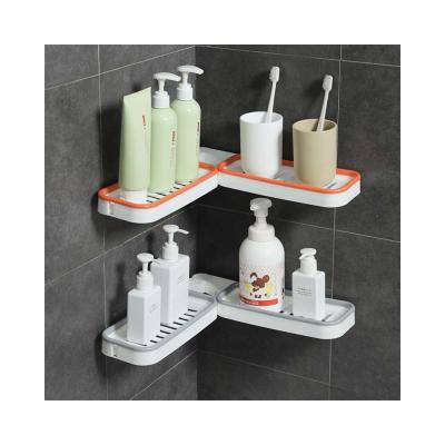 China Workable Punch Free Revolving Double Layer Shelf Towel Rack Bathroom Toiletries Shelf With Hook Wall Hanging Storage Rack for sale