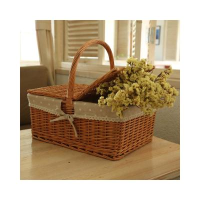 China Portable And Convenient Art Decor Wholesale Storage Picnic Rectangular Empty Wicker Basket With Lid Multifunctional Simple Rectangle for sale