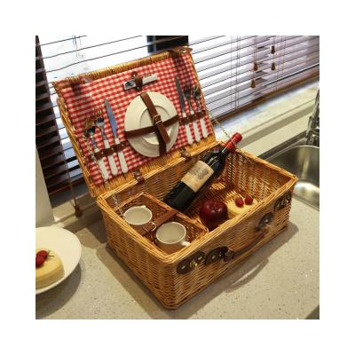 China Art Decor Amazon Hot Sale Portable Wicker Picnic Basket With Handle For Travel With Lid Rectangle Floor Stand Multifunctional Simple Type for sale