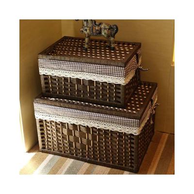 China Art Decor Woven Storage Basket with Lid Clothes and Sundries Wooden Storage Bag for sale