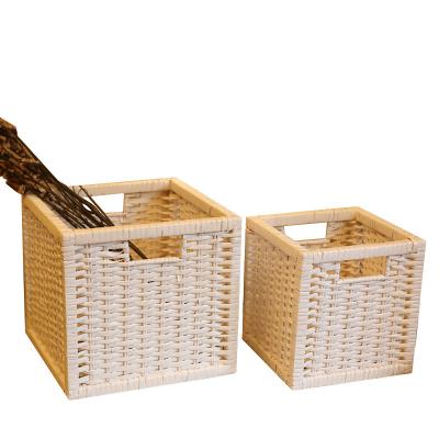 China Art Decor New Square Large Cubic Rattan Handicraft Box Woven Wicker Basket For Storage for sale