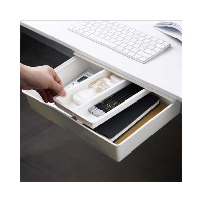 China Minimalist Self-adhesive Under The Desk Drawer Powerful Desktop Storage Box Plastic Hidden Drawer for sale