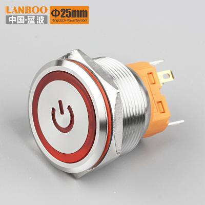 China Copper Plating Stainless//LANBOO 25A Aluminum Oxide Series Vandal Resistant Momentary Push Button Switch with Plat with Ring LED +Power Symbol for sale